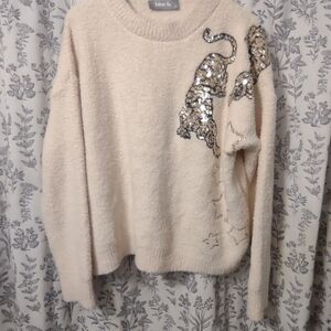 Ivory Sequin Sweater with Animal Motif